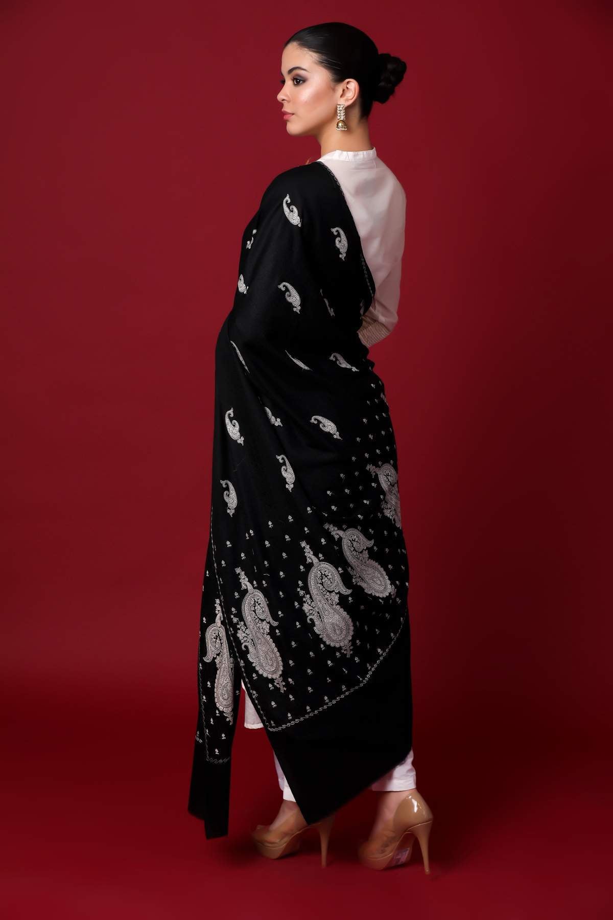 Pashtush Womens Shawl with Tone on Tone Embroidery, Soft and Warm, Light Weight