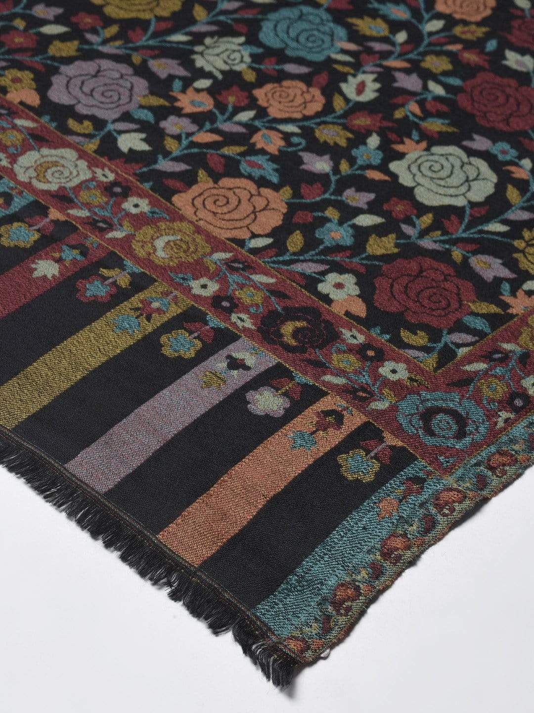 Pashtush India 70x200 Pashtush Women Black Maroon Ethnic Motifs Woven Design Designer Stole
