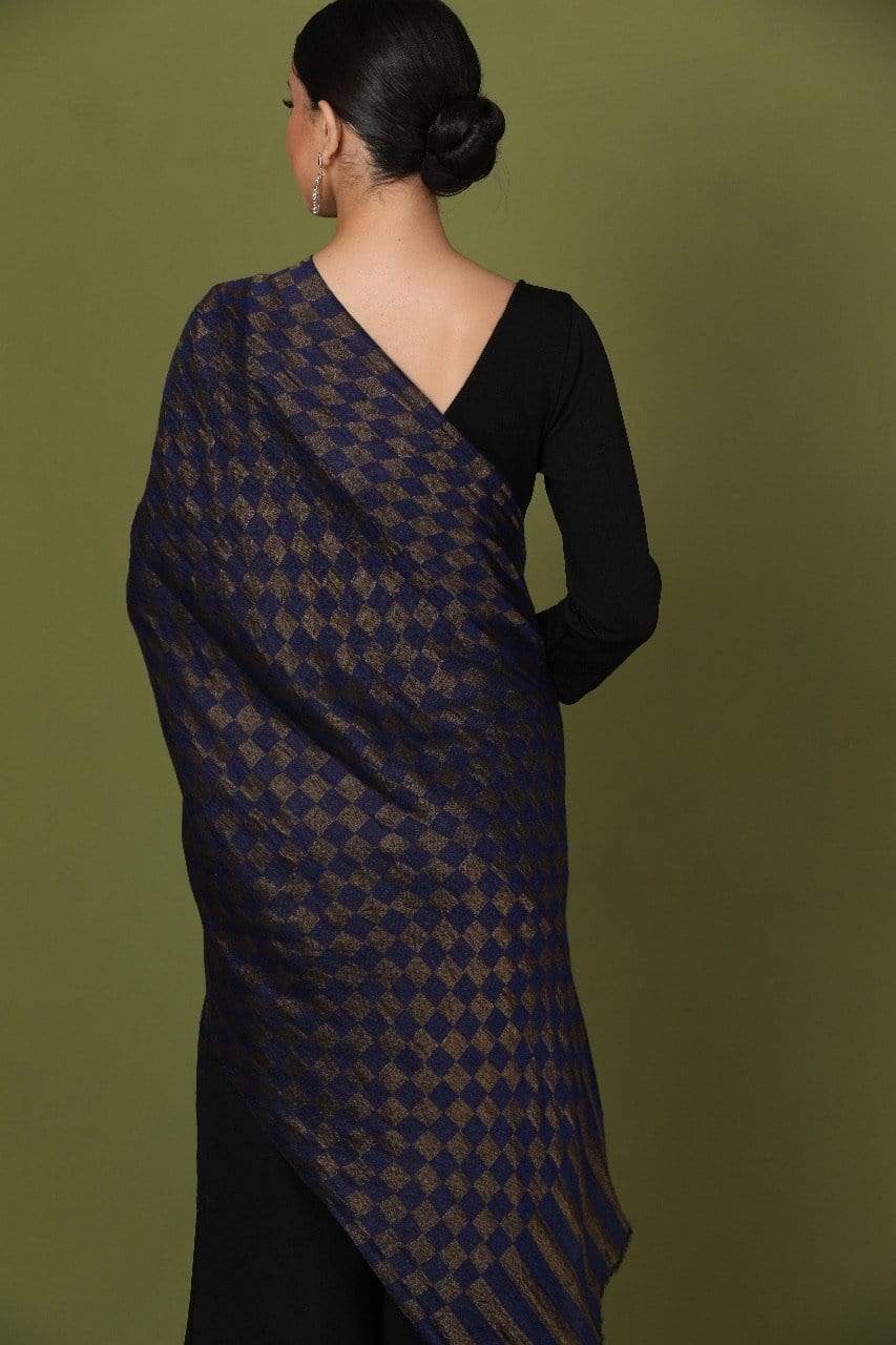 Pashtush Shawl Store Stole Pashtush Womens Twilight Checkered Scarf, With Shimmery Zari thread Weave Blue