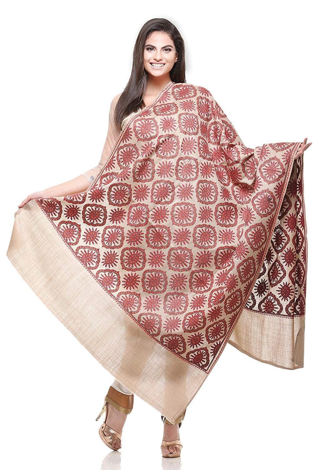 Pashtush India Pashtush Women's Heavy Kashmiri Embroidery Jaal Shawl ( Light Pashmina)