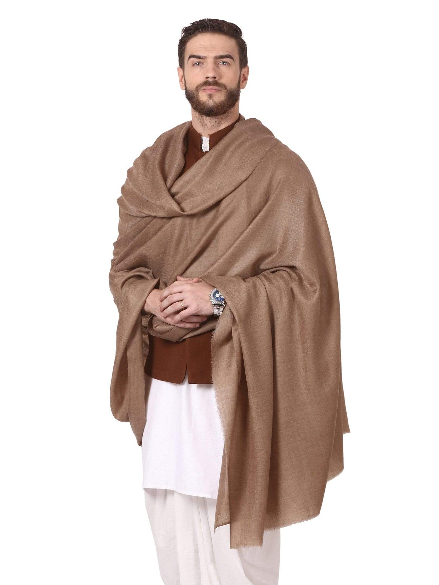 Pashtush Store Shawl Mens Blended Wool (50%) Ring Shawl, light weight, Taupe