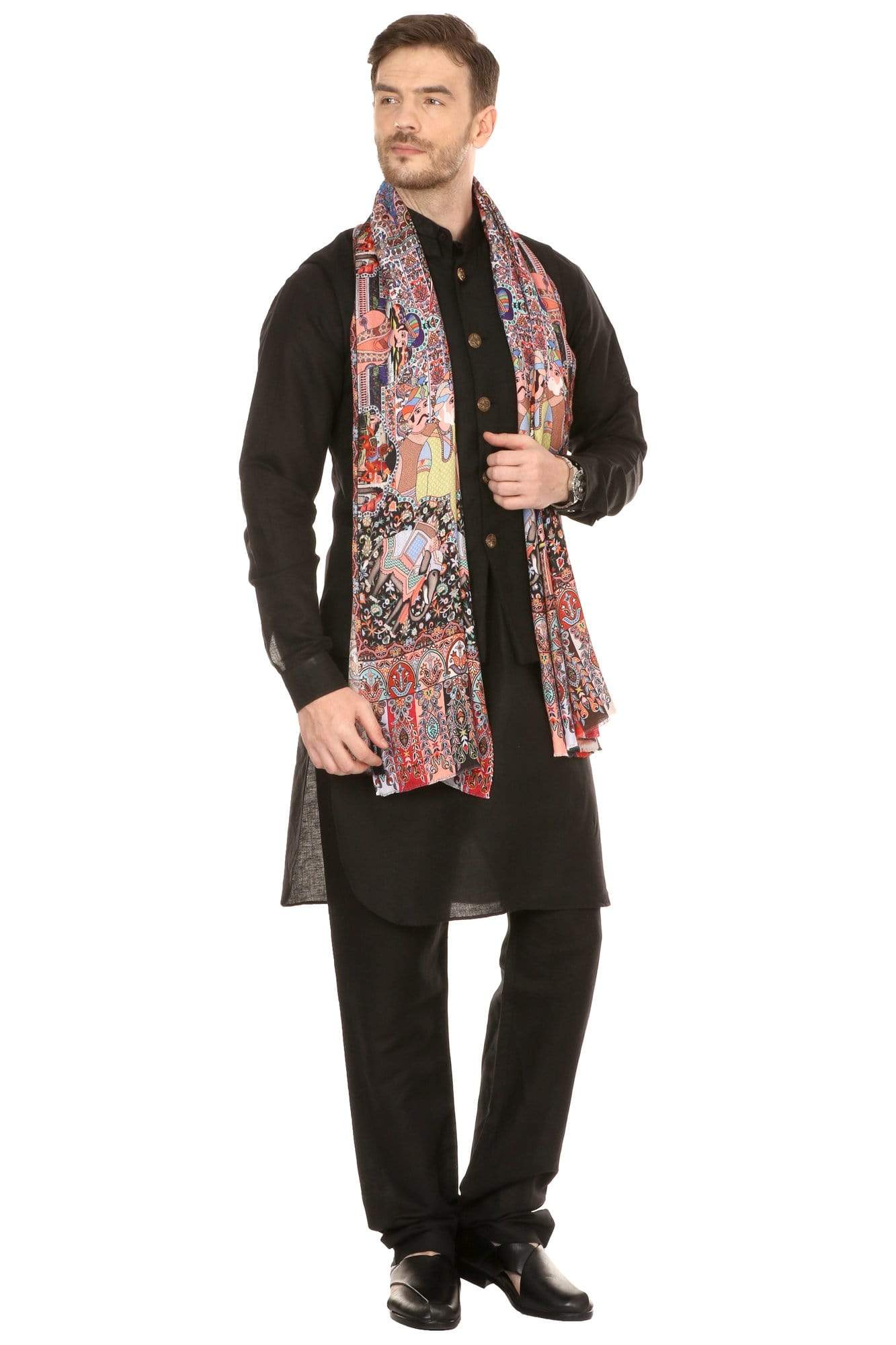 Pashtush India Stole Mens Mughal Darbar Printed Stole, Extra Soft Bamboo Fabric
