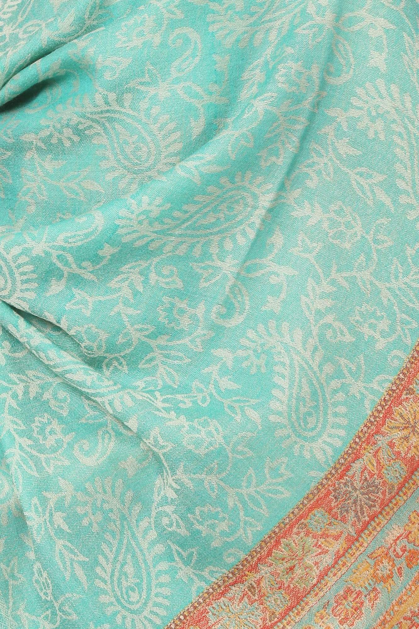 Pashtush India Stole Pashtush Fine Wool Luxury Striped Design Scarf, Stole, Weaving Design - Sea Green