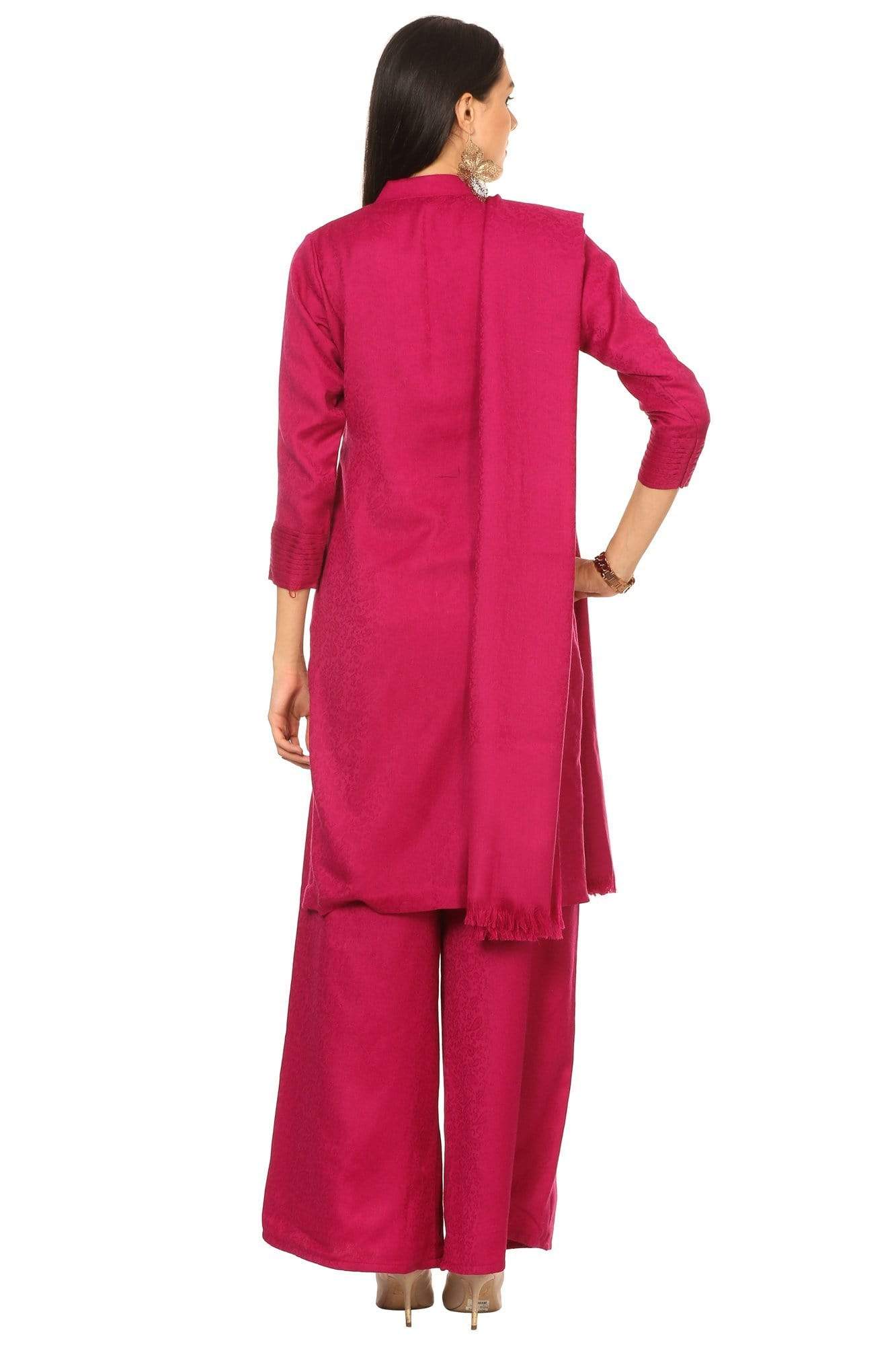 Pashtush India Stole Pashtush Kashmiri Embroidery, with Self Stole (unstitched) - Rich pink