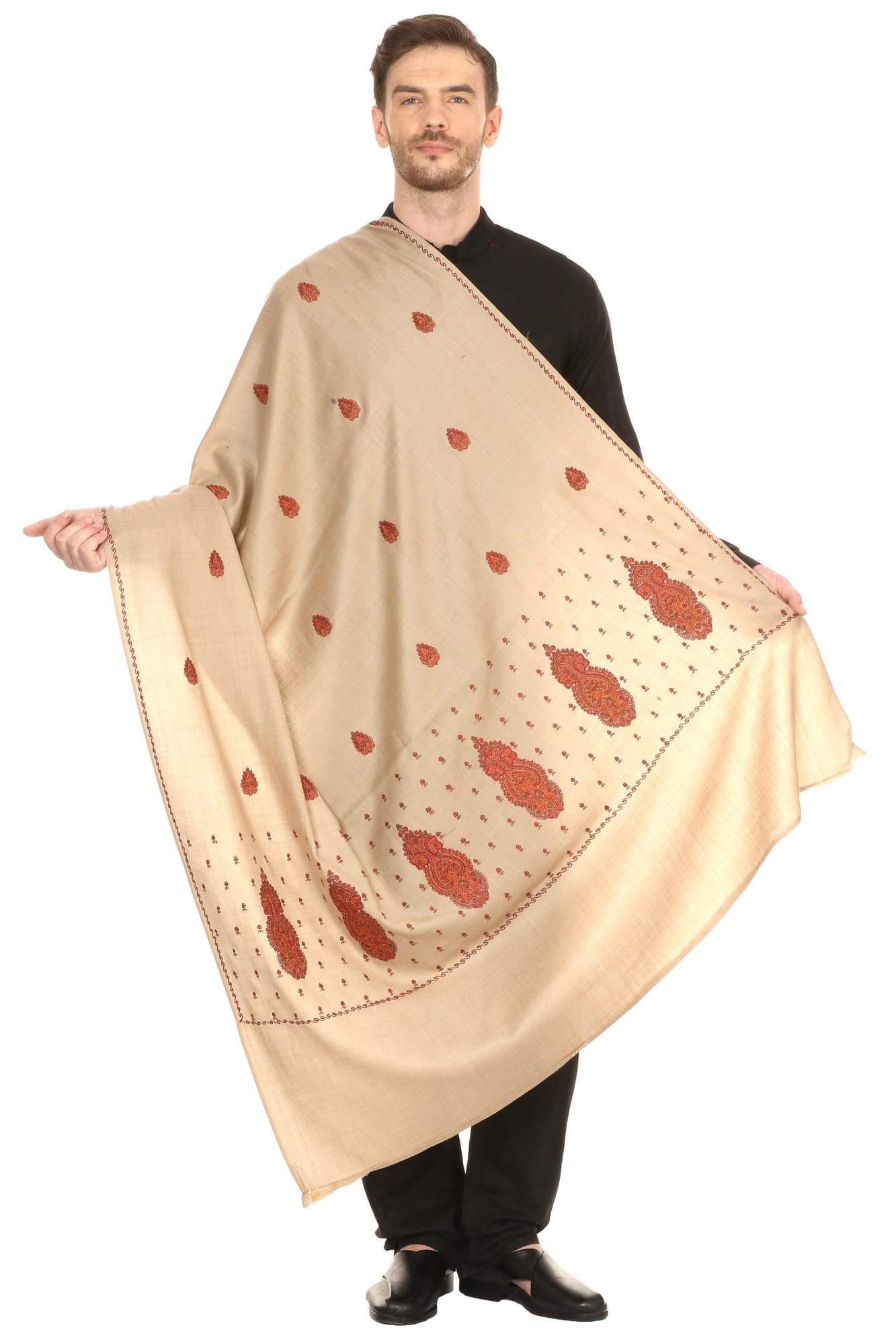 Pashtush India Shawl Pashtush Mens Embroidered Shawl in Extra Fine Wool Shawl