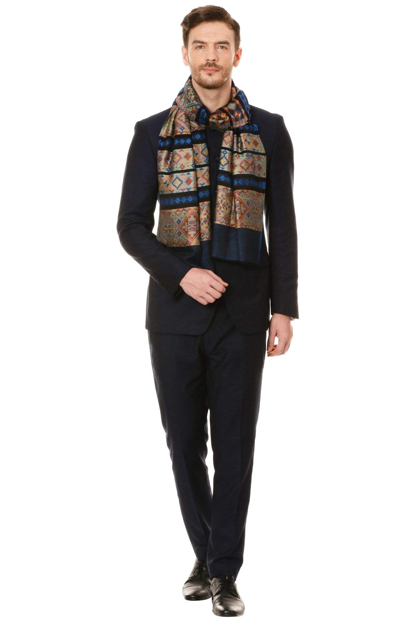 Pashtush India Stole Pashtush Mens fine Soft Ethnic Stole - Blue