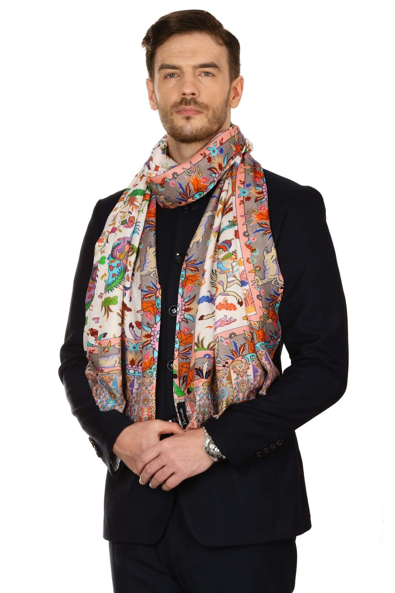 Pashtush India 70x200 Pashtush Mens fine Soft Ethnic Stole - Multi Color