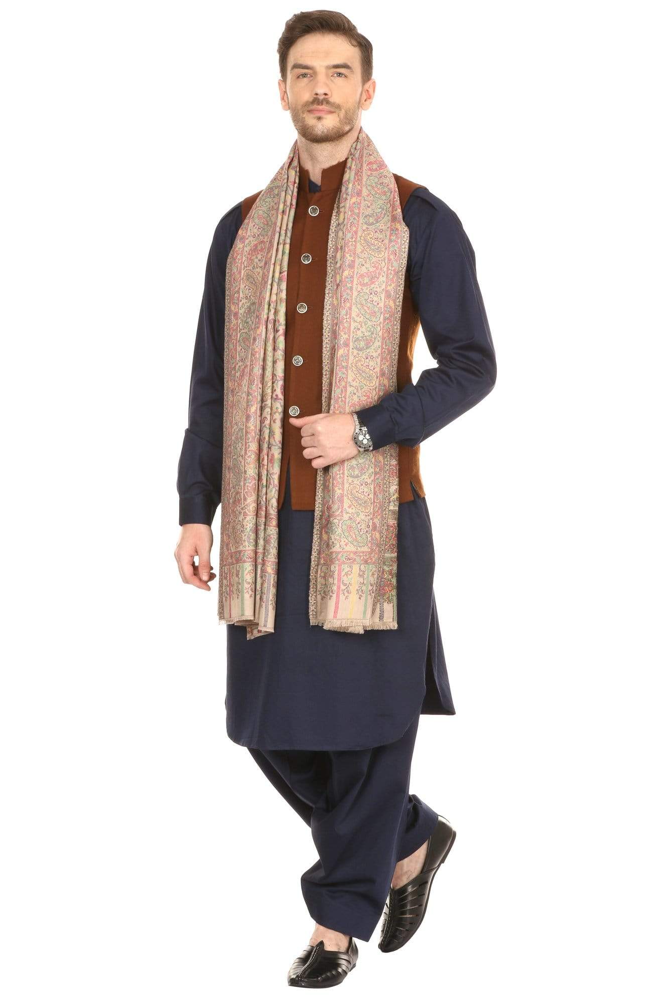 Pashtush India Stole Pashtush Mens fine Soft Ethnic Stole, Pastel Hues