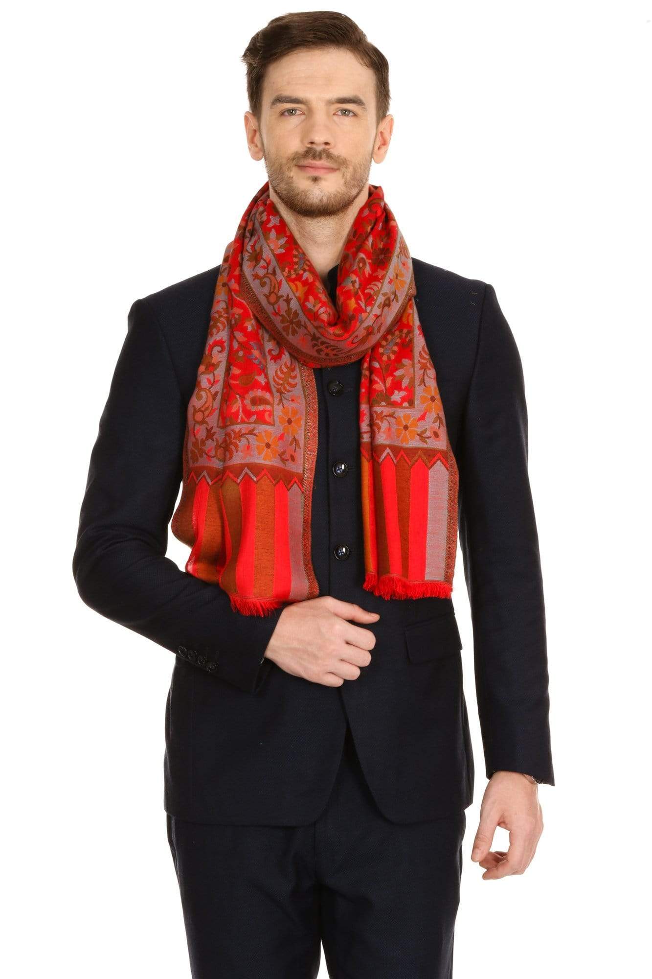Pashtush India Stole Pashtush Mens fine Soft Ethnic Stole - Red
