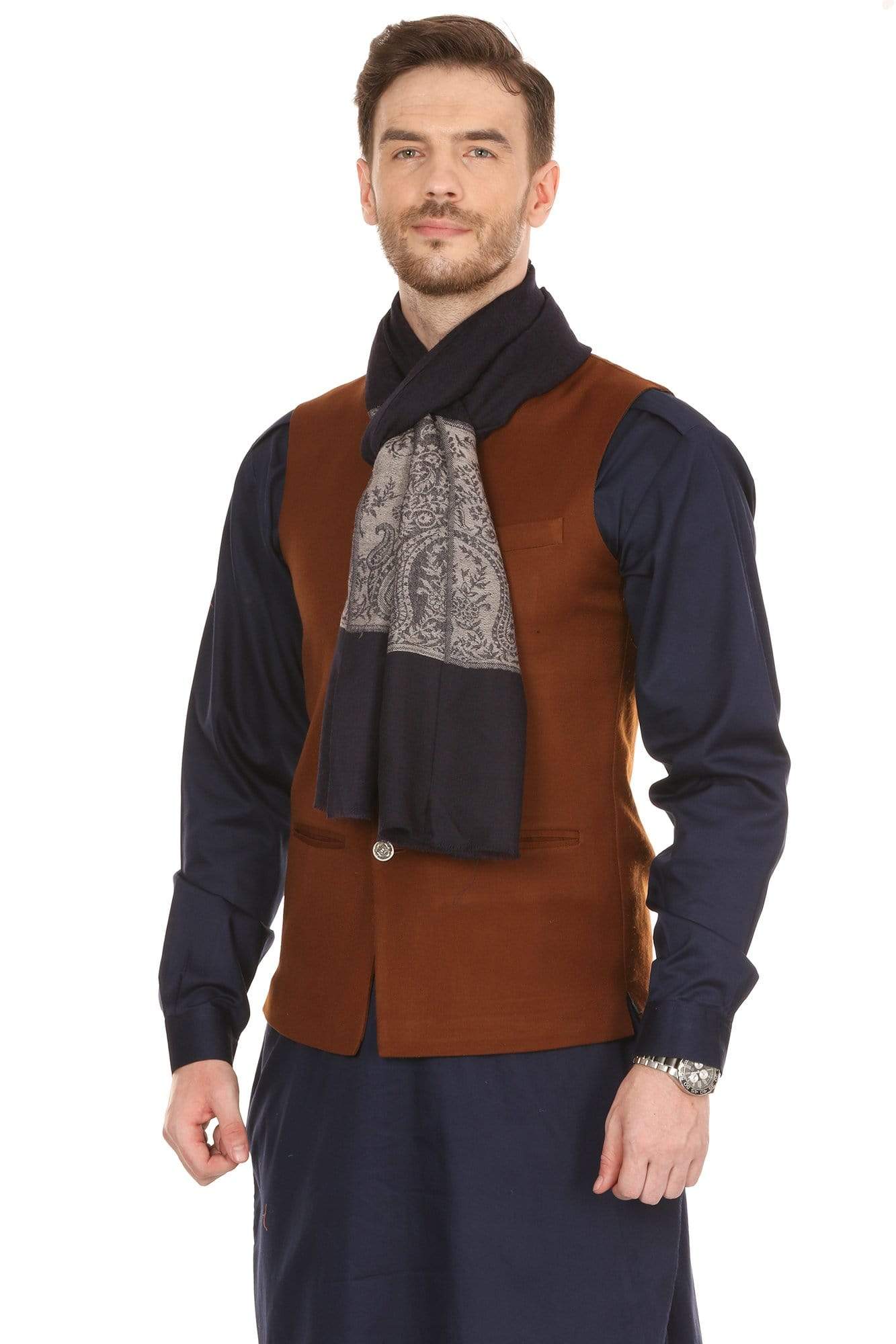 Pashtush Store Stole Pashtush Mens Fine Wool Reversible Muffler - Black
