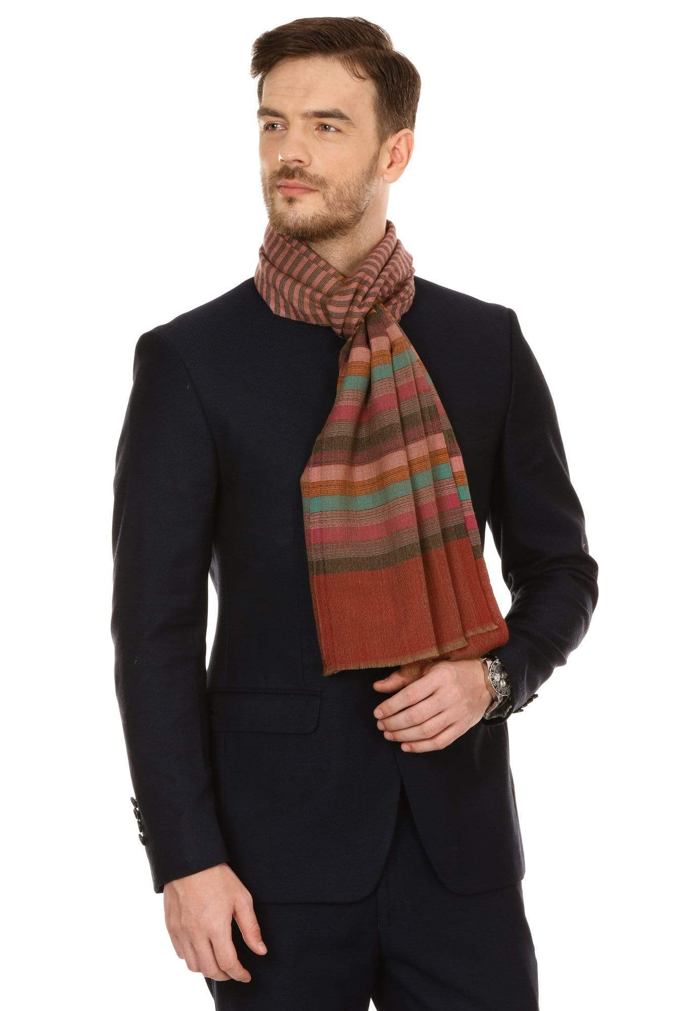 Pashtush India 70x200 Pashtush Mens Fine Wool Striped Muffler, Soft and Warm Stole Scarf