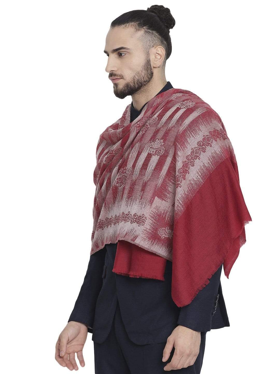 Pashtush India 70x200 Pashtush Mens Fine Wool Striped red Muffler, Soft and Warm Stole Scarf