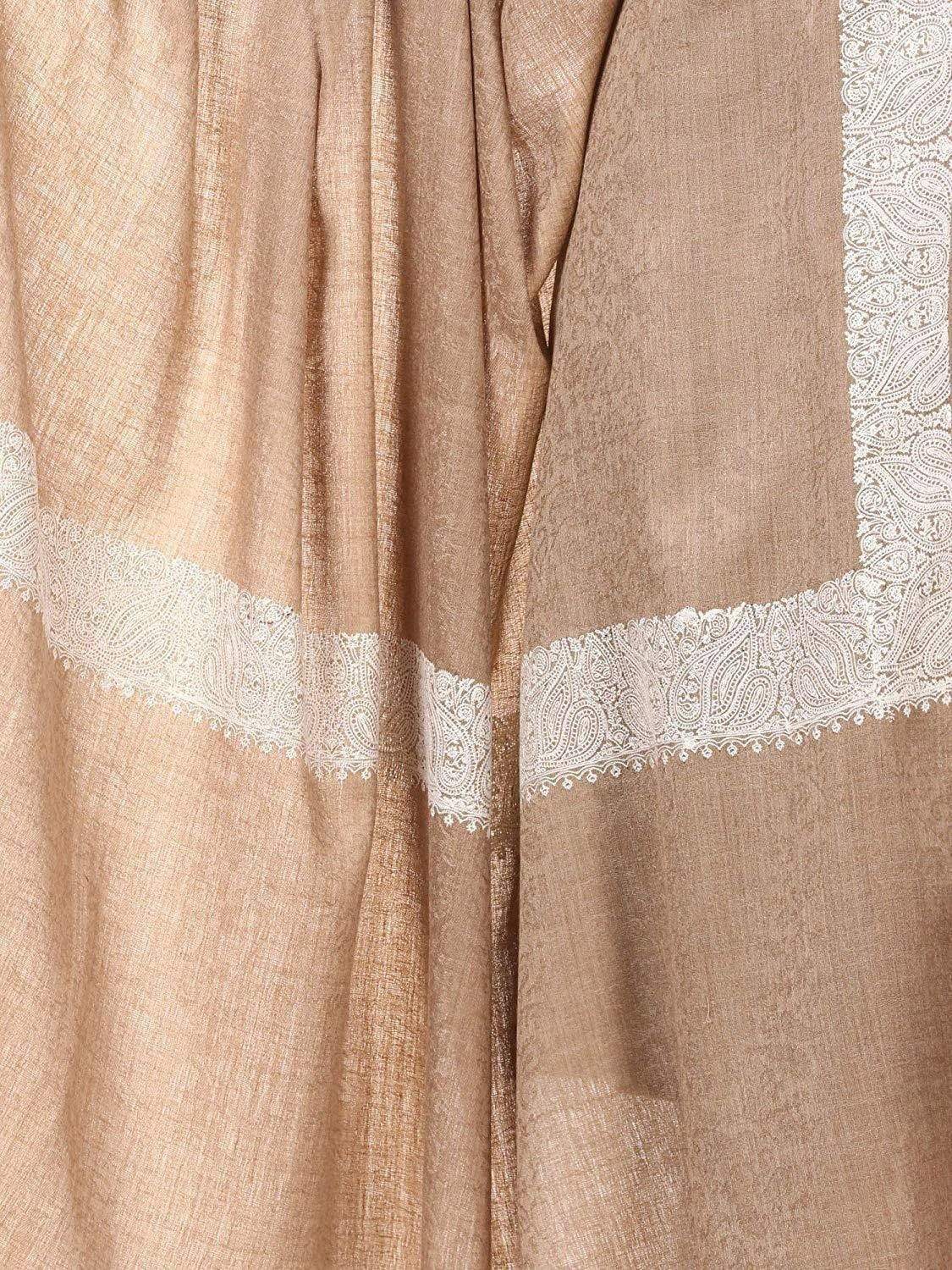 Pashtush India Shawl Pashtush Mens Kashmiri Embroidery Tone on Tone Double border Shawl Medium size 48x95 inches