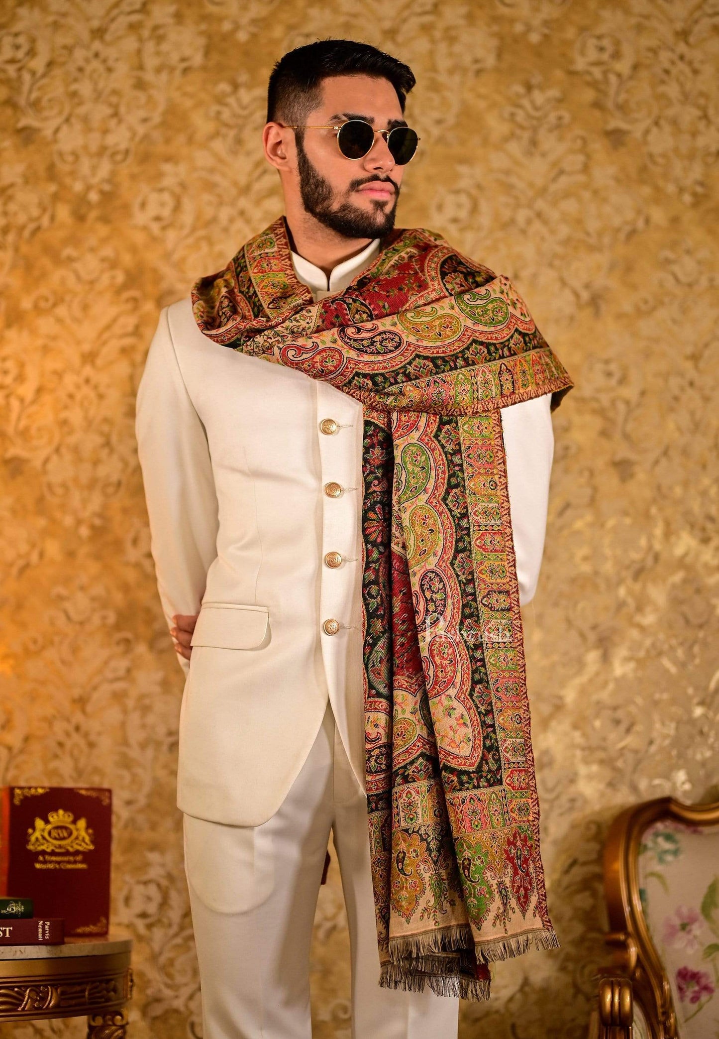 Pashtush India 100x200 Pashtush Mens Paisley Weave Ethnic Shawl, Soft and Warm