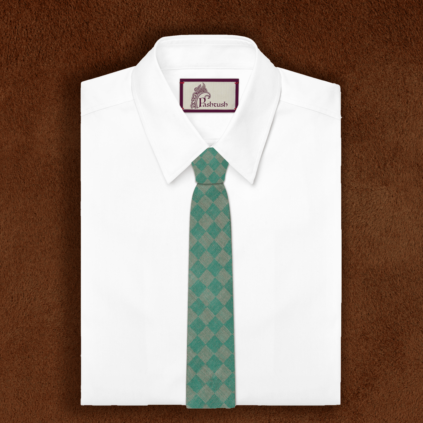 Pashtush Shawl Store Tie Pashtush Mens Pashmina Necktie, Soft and Luxurious, Checkered Design, Free Size, Marlon Green