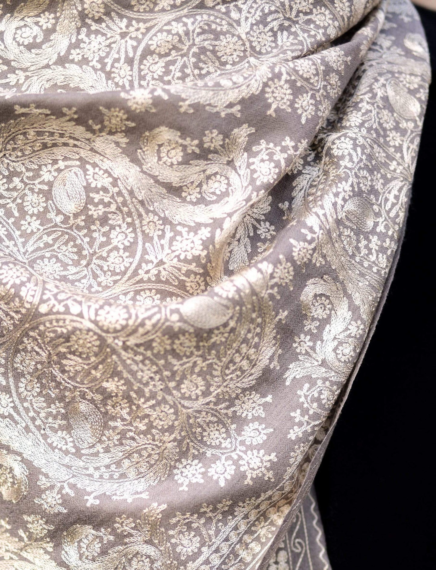 Pashtush Store Stole Pashtush Mens Silk-Pashmina Fine Wool, Nalki Embroidery Needlework Stole (28x80 inches)