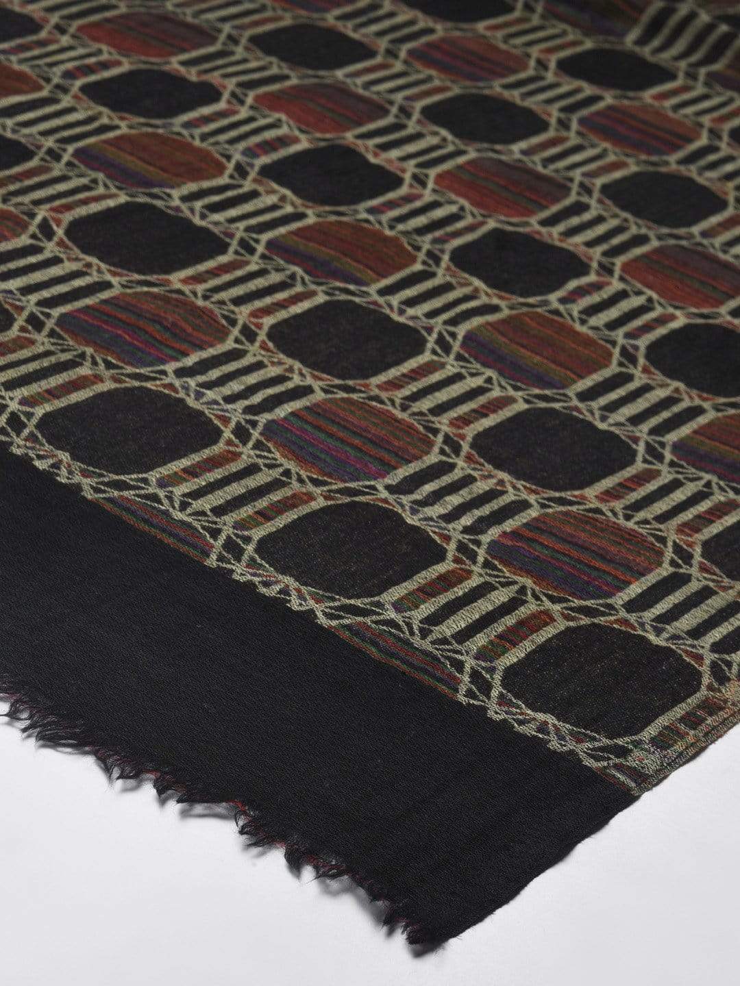 Pashtush India 70x200 Pashtush Pure Wool, Honeycomb Weave Stole, With Woolmark Certificate, Black