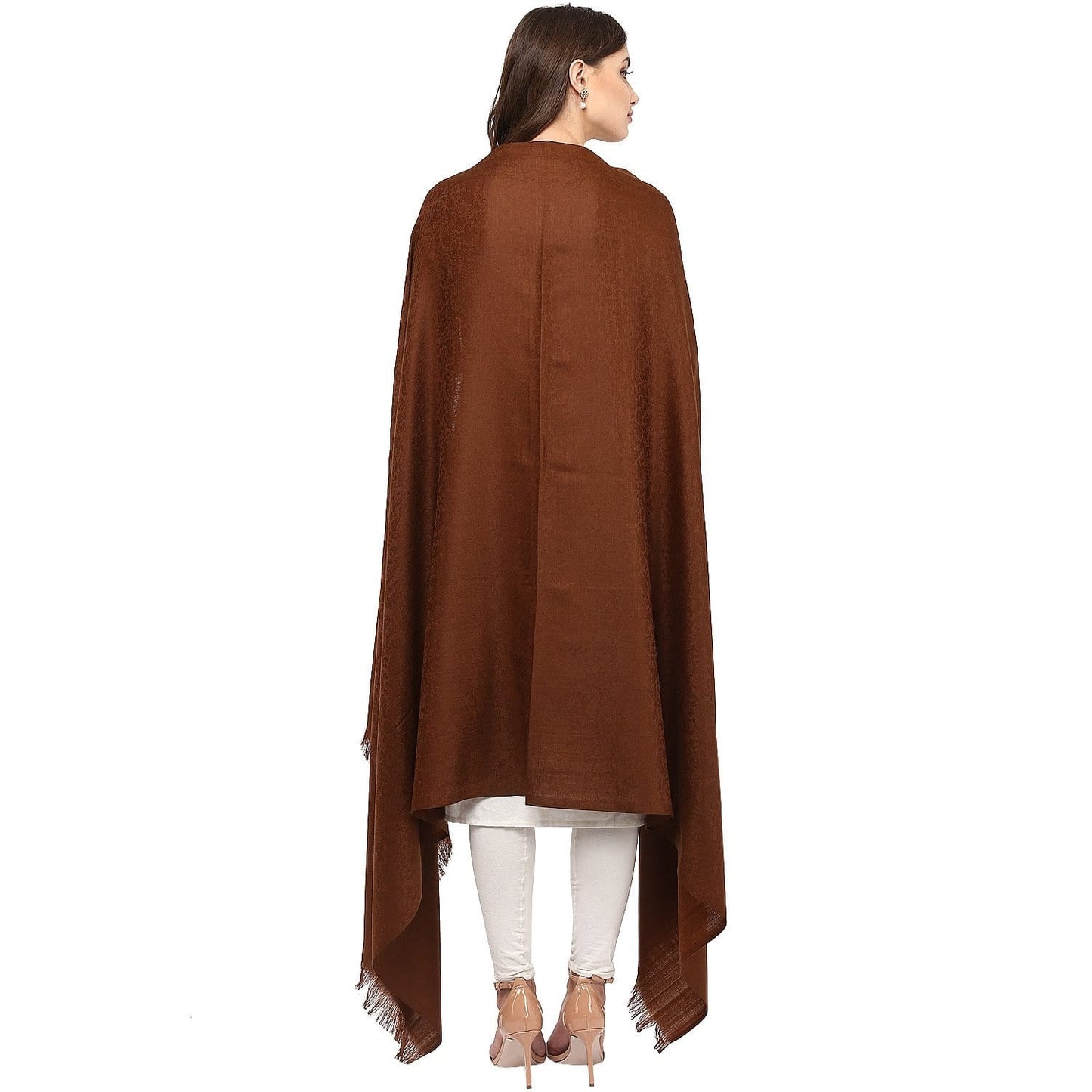 Pashtush India Shawl Pashtush Self Paisley Weave Shawl, Fine Wool, Coffee Brown