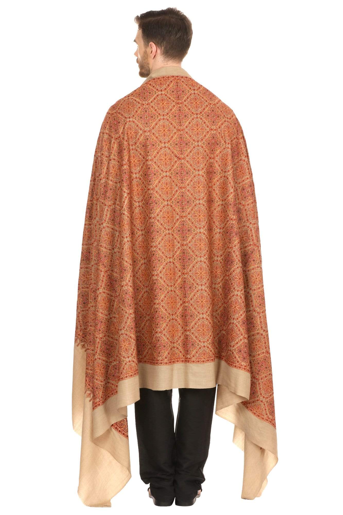 Pashtush India 127x254 Pashtush Super Fine Kashmiri Embroidery Pure Wool, Ring Shawl, full size - Taupe