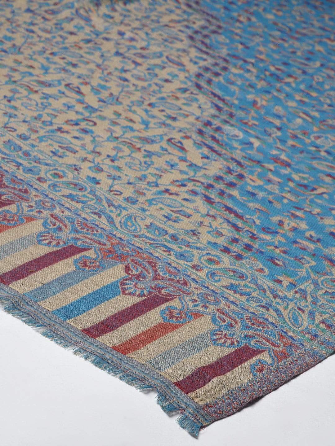 Pashtush India 70x200 Pashtush Women Blue Beige Woven Design Jamawar Shawl