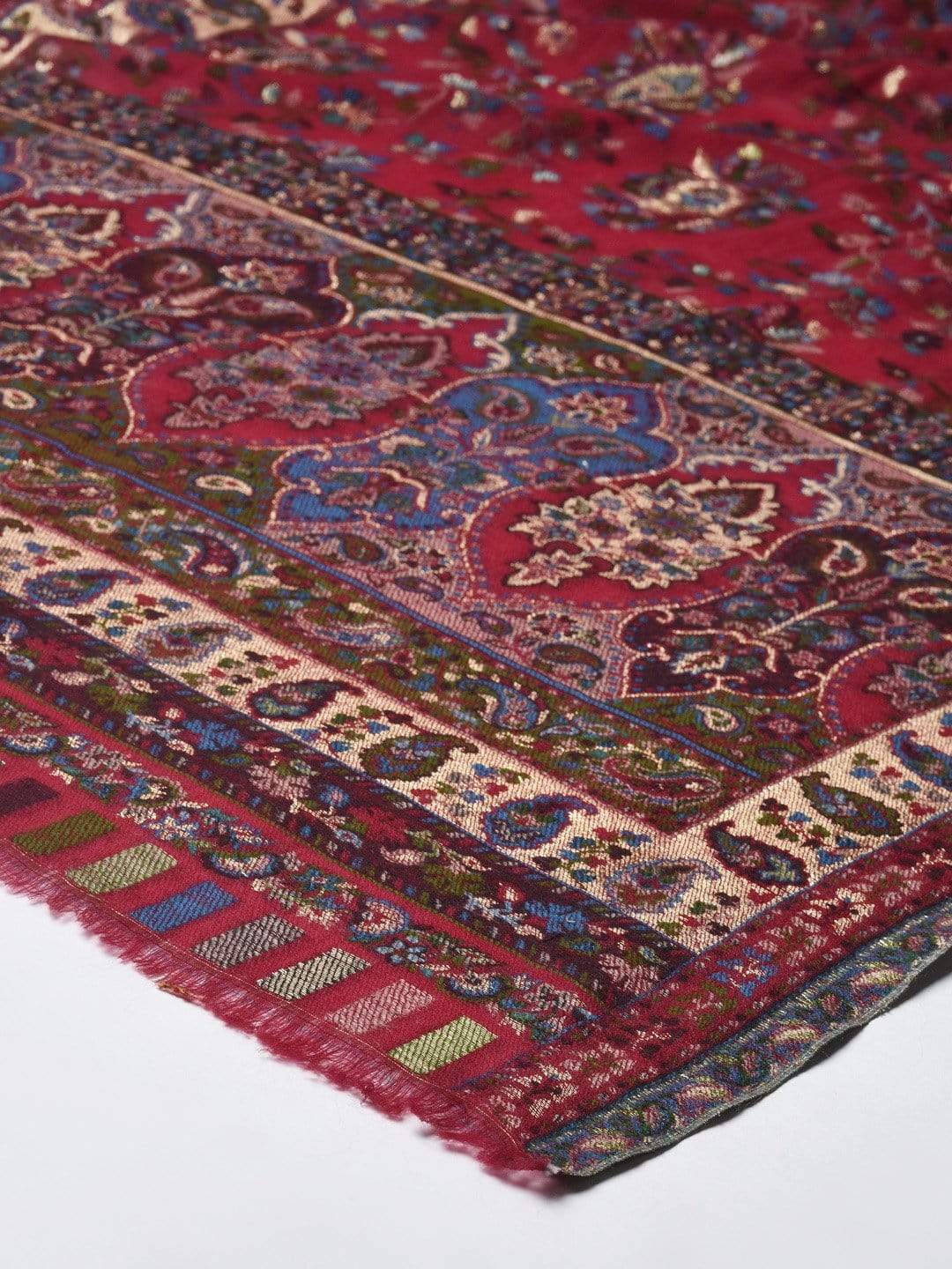 Pashtush India 70x200 Pashtush Women Maroon Golden Pure Wool Woven Design Kaani Shawl