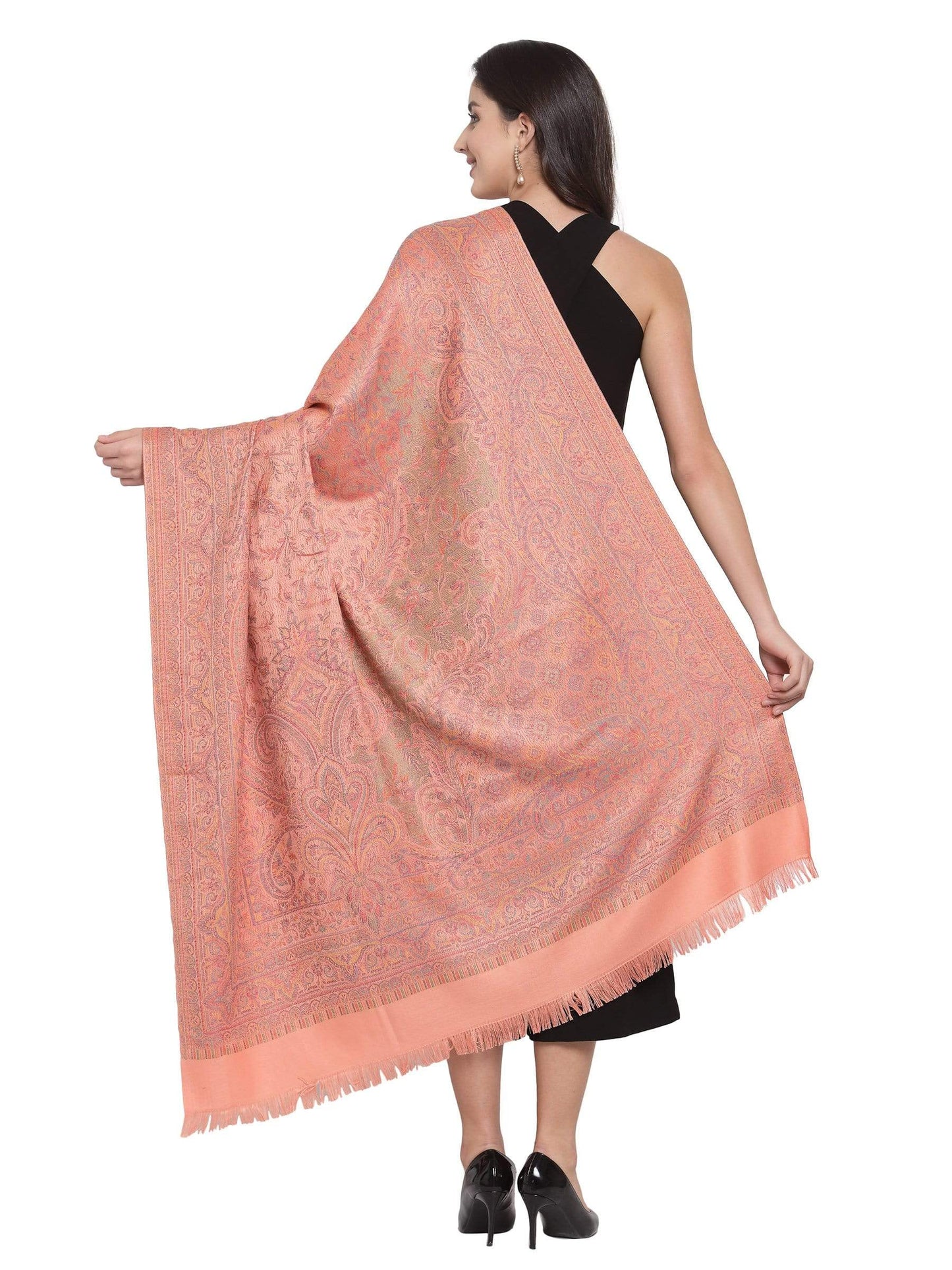 Pashtush India 100x200 Pashtush Women Peach-Coloured Ethnic Jamawar Shawl