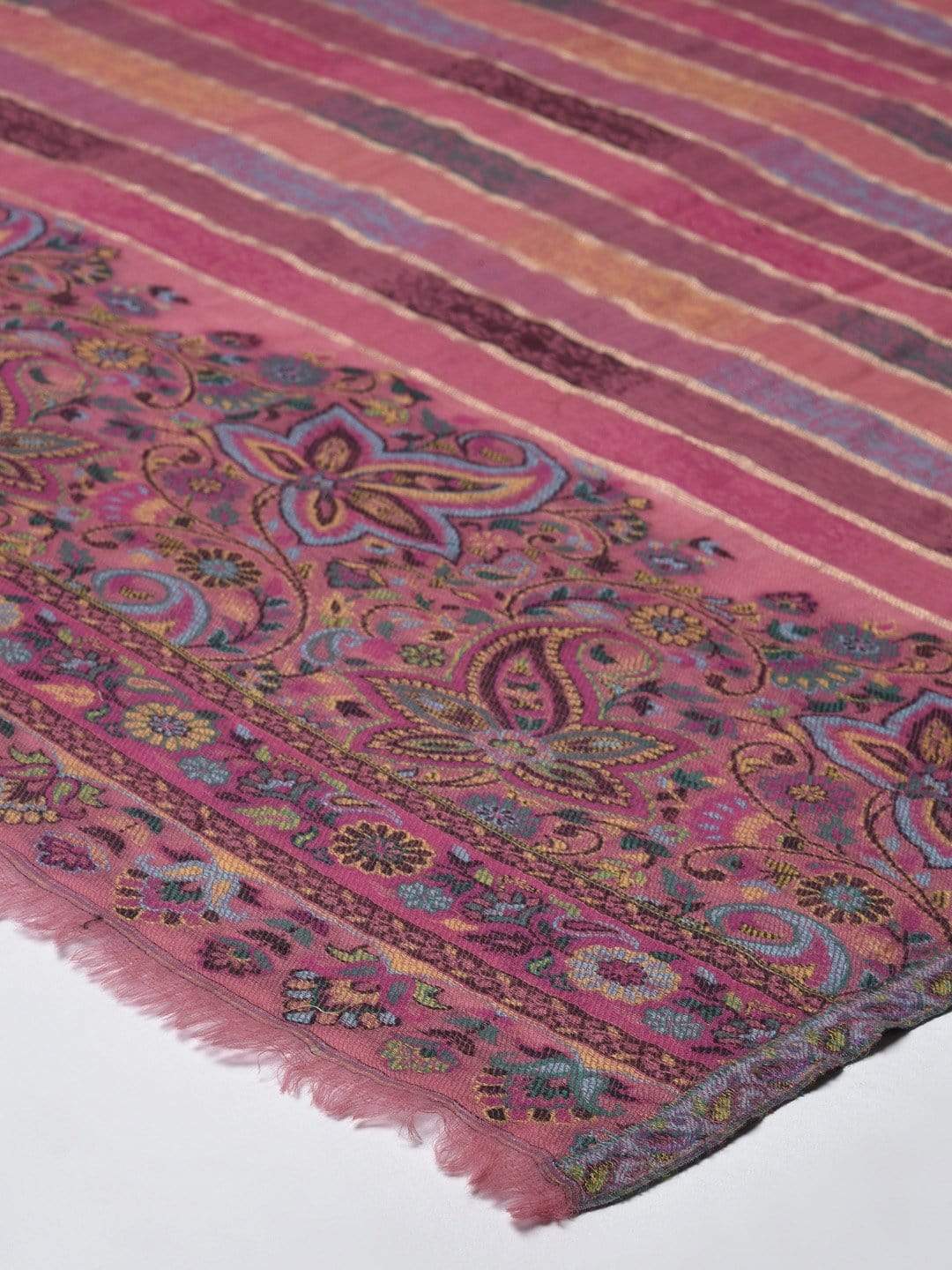 Pashtush India 70x200 Pashtush Women Pink Grey Pure Wool Striped Kaani Shawl