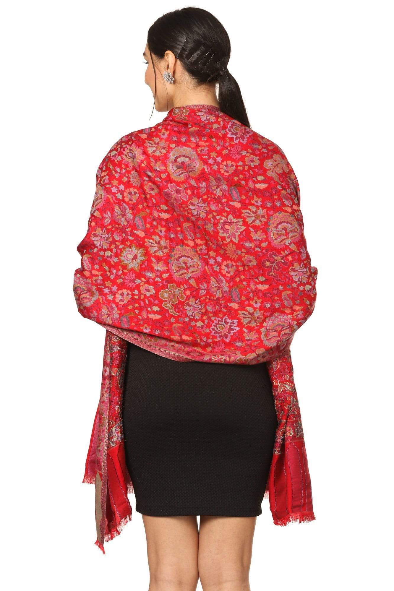 Pashtush India Stole Pashtush Women's Kaani Design, Soft Bamboo Scarf, Casual Shawls, Stoles, Wraps (soft Bamboo) Black (Maroon)