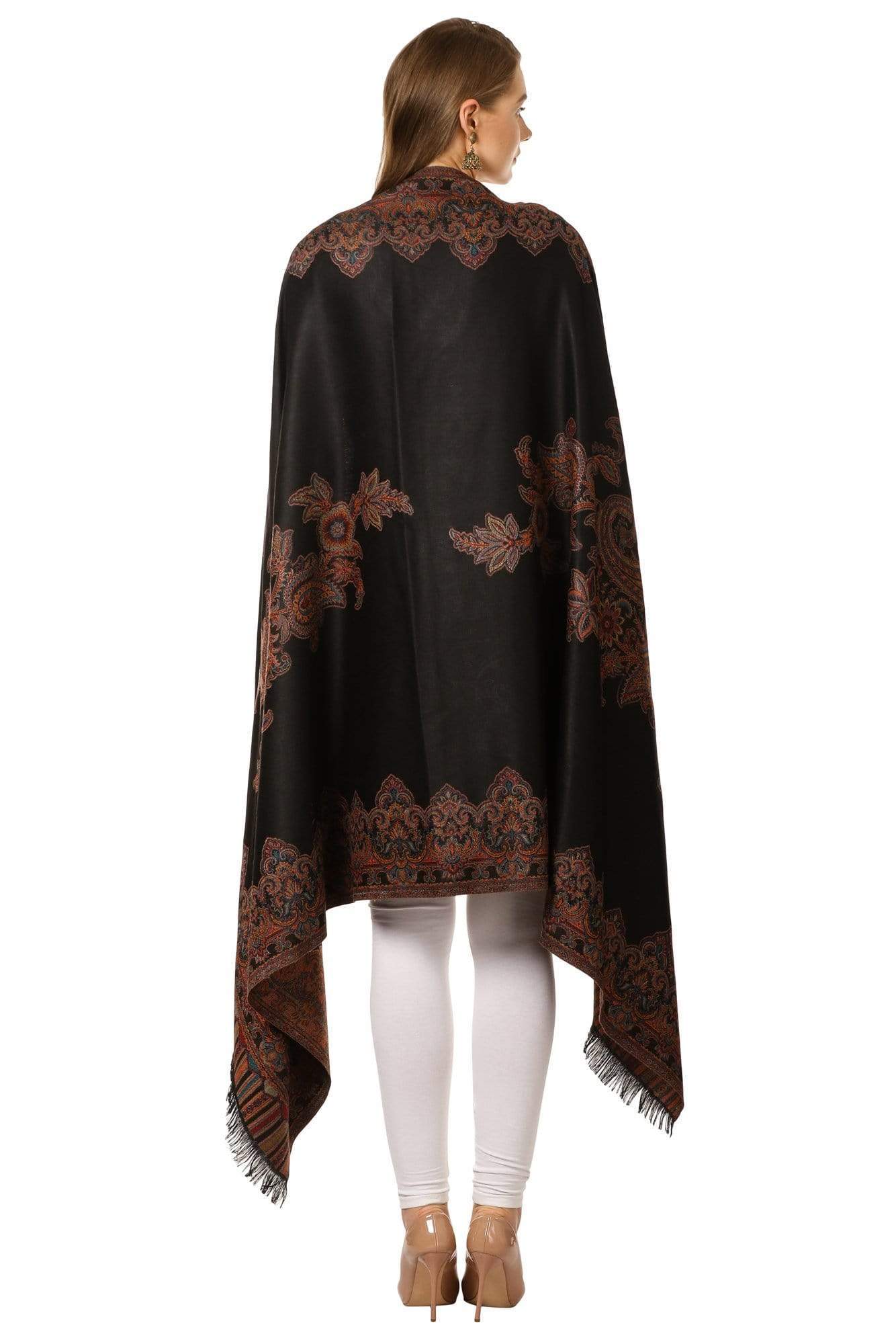 Pashtush India 100x200 Pashtush Women's Kashmiri Jacquard Ambi Shawl, Warm and soft, Faux Pashmina - Black