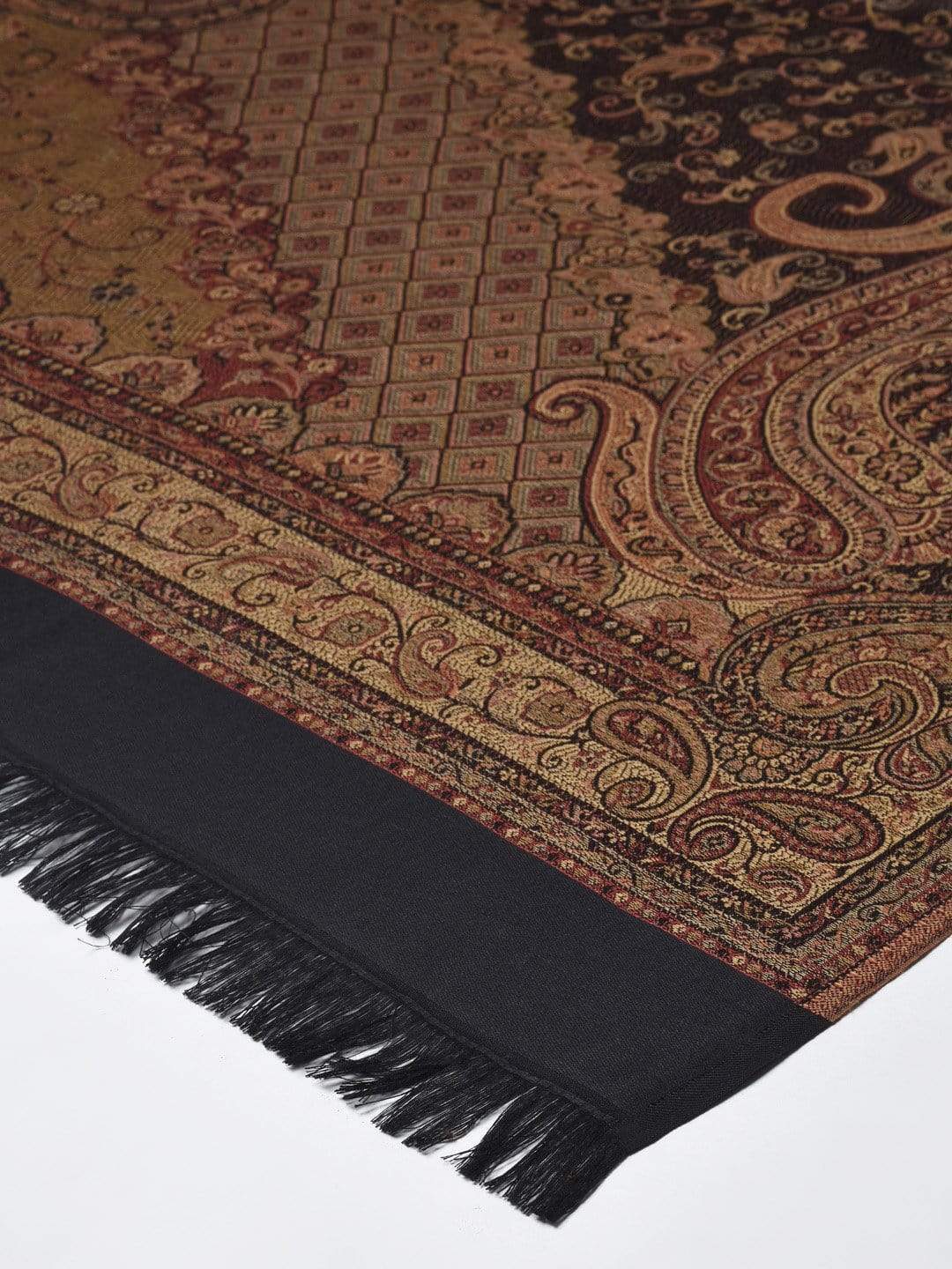 Pashtush India 100x200 PASHTUSH WOMEN'S KASHMIRI JAMAWAR SHAWL, BLACK