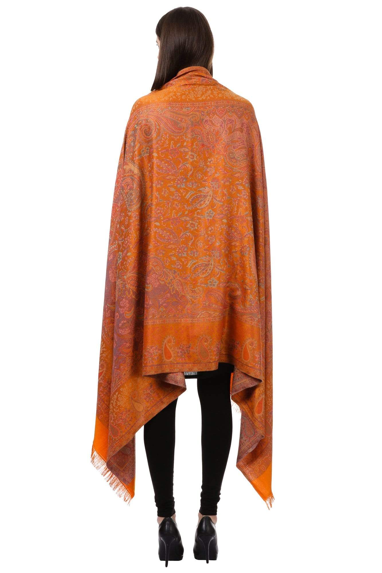 Pashtush India Shawl Pashtush Women's Kashmiri Jamawar Shawl, Bright Orange