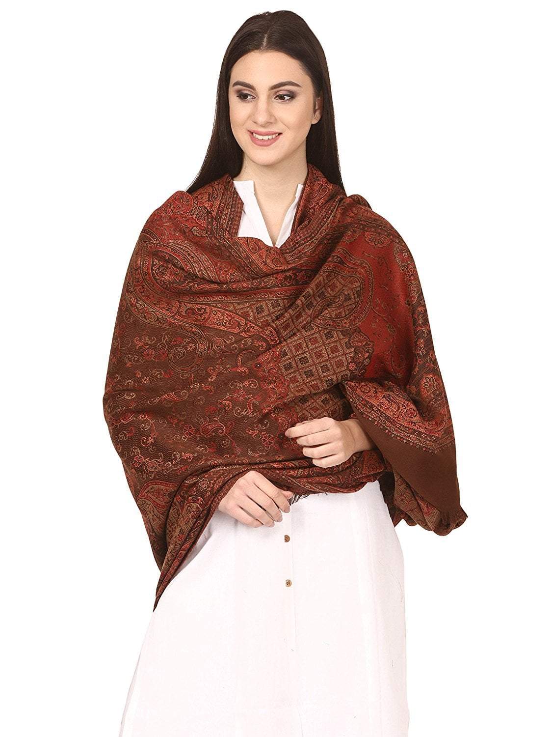 Pashtush India 100x200 Pashtush Women's Kashmiri Shawl, Faux Pashmina Design, Coffee