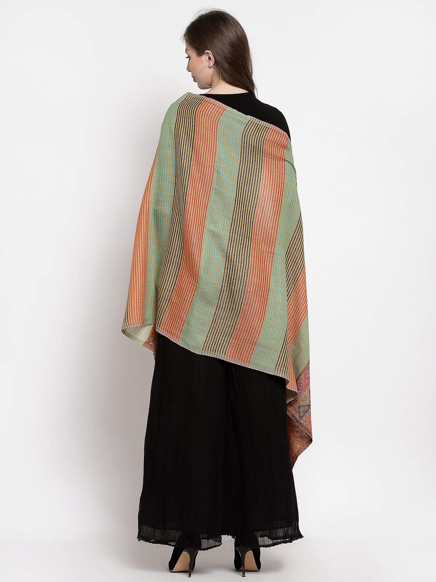 Pashtush India 70x200 Pashtush Women's Reversible Stole, Aztec Weave Scarf, Fine Wool, Multicolored
