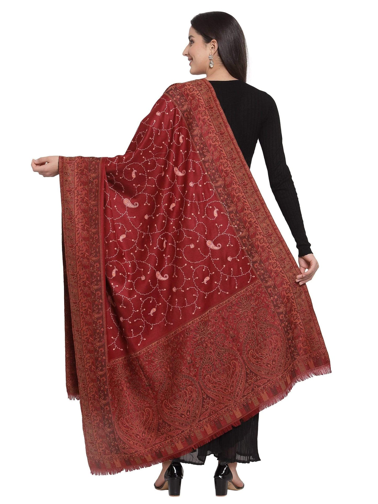 Pashtush India 100x200 Pashtush Women's Shawl, Vintage Jamawar Design with Needle Embroidery