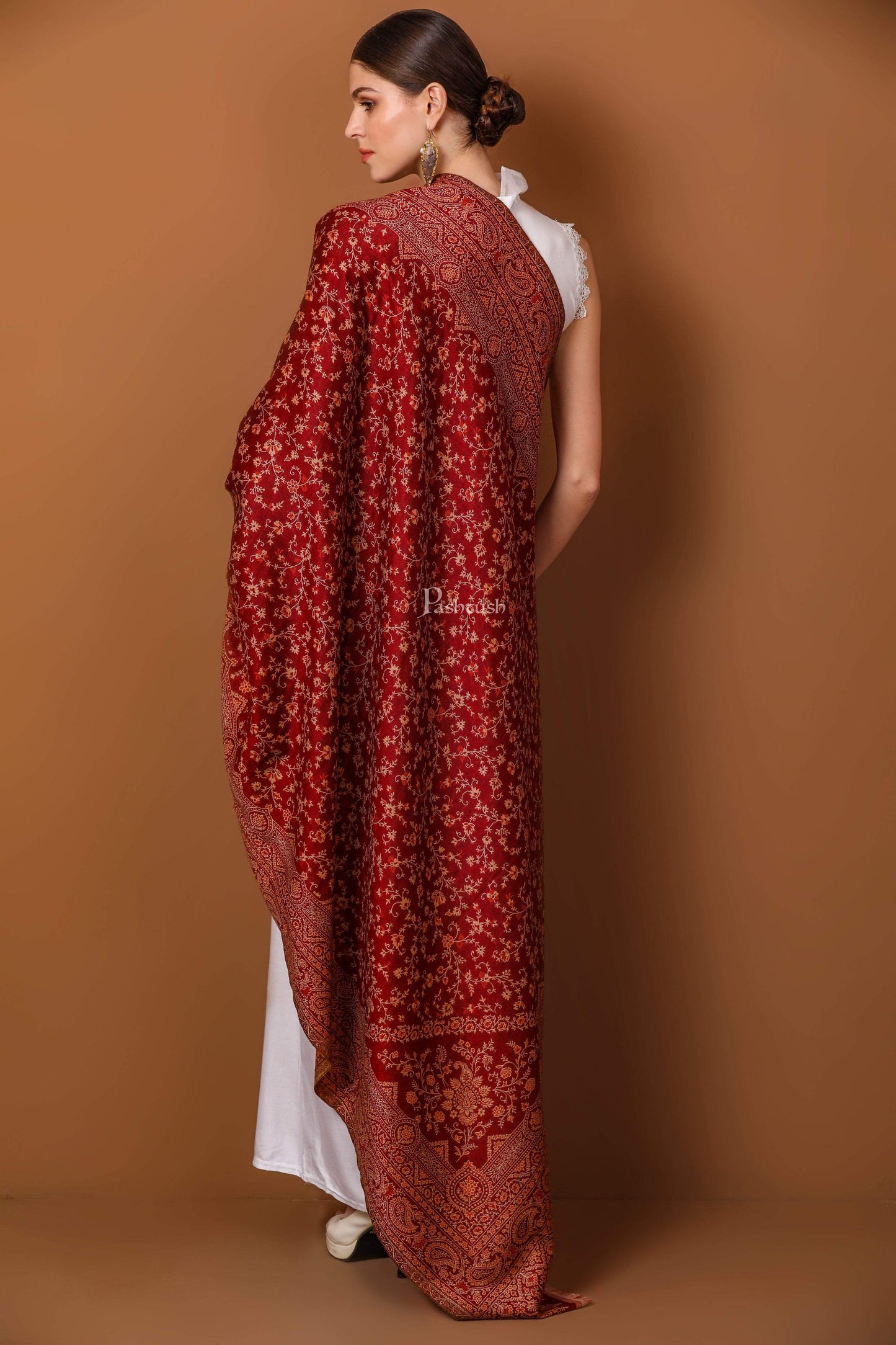 Pashtush India 100x200 Pashtush Women's Shawl, Warm and soft, Faux Pashmina Design, Maroon