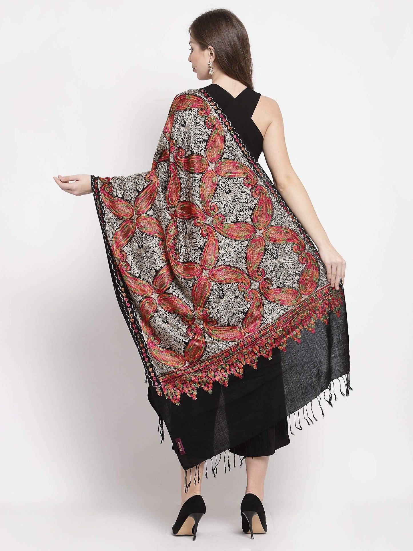 Pashtush India 70x200 Pashtush Women's silk wool hand embroidery stole. Extra Soft Scarf