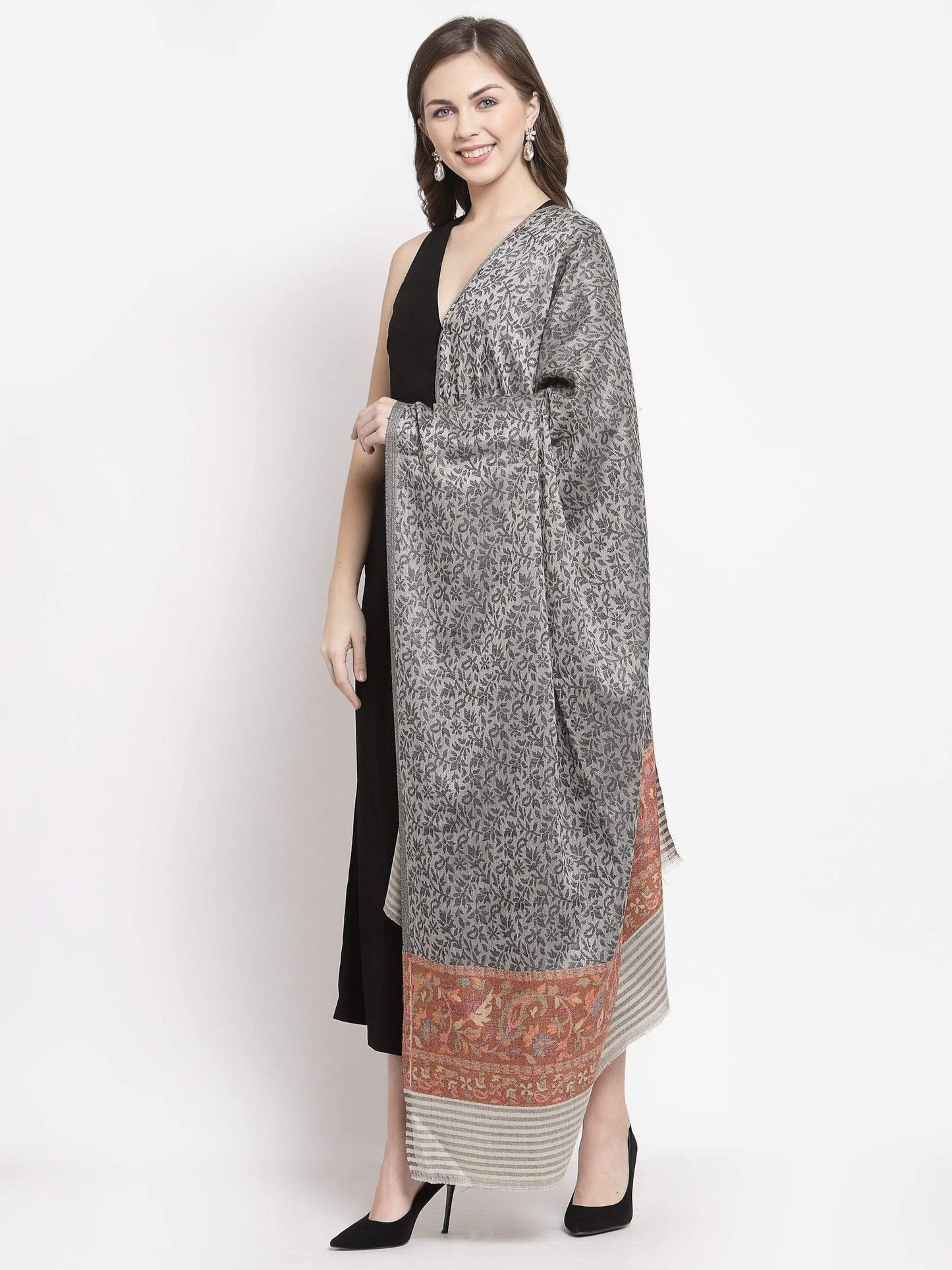 Pashtush India 100x200 Pashtush Women's Soft Wool Cashmere Blended Shawl, Kaani Palla, Grey