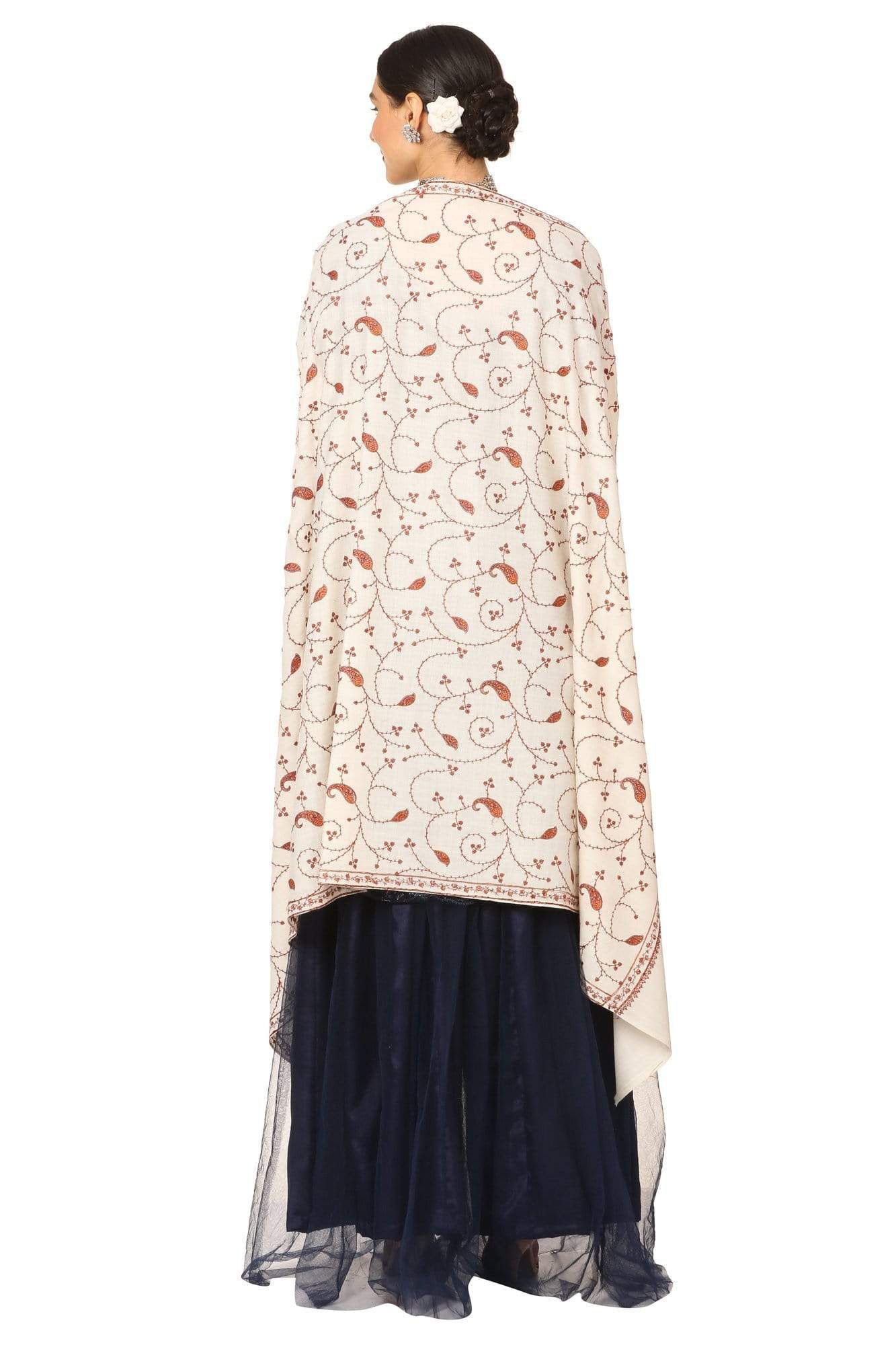 Pashtush India Shawl Pashtush Women's Wool Shawl Jaal with Handmade Embroidery Palla (Ivory, Free Size)