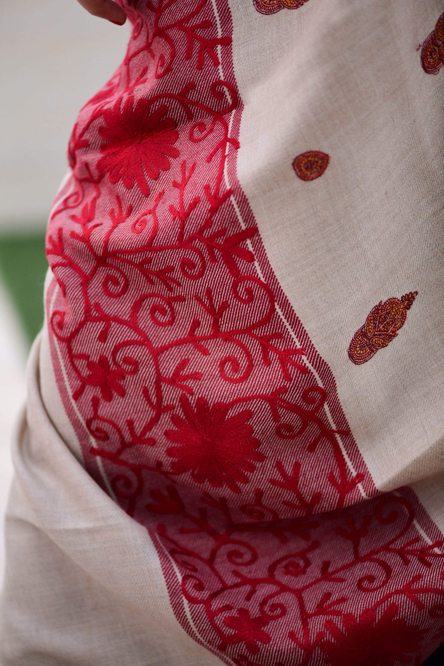 Pashtush India Shawl Pashtush Women's Wool Shawl with Kashmiri Hand Embroidery - Taupe - Large Size