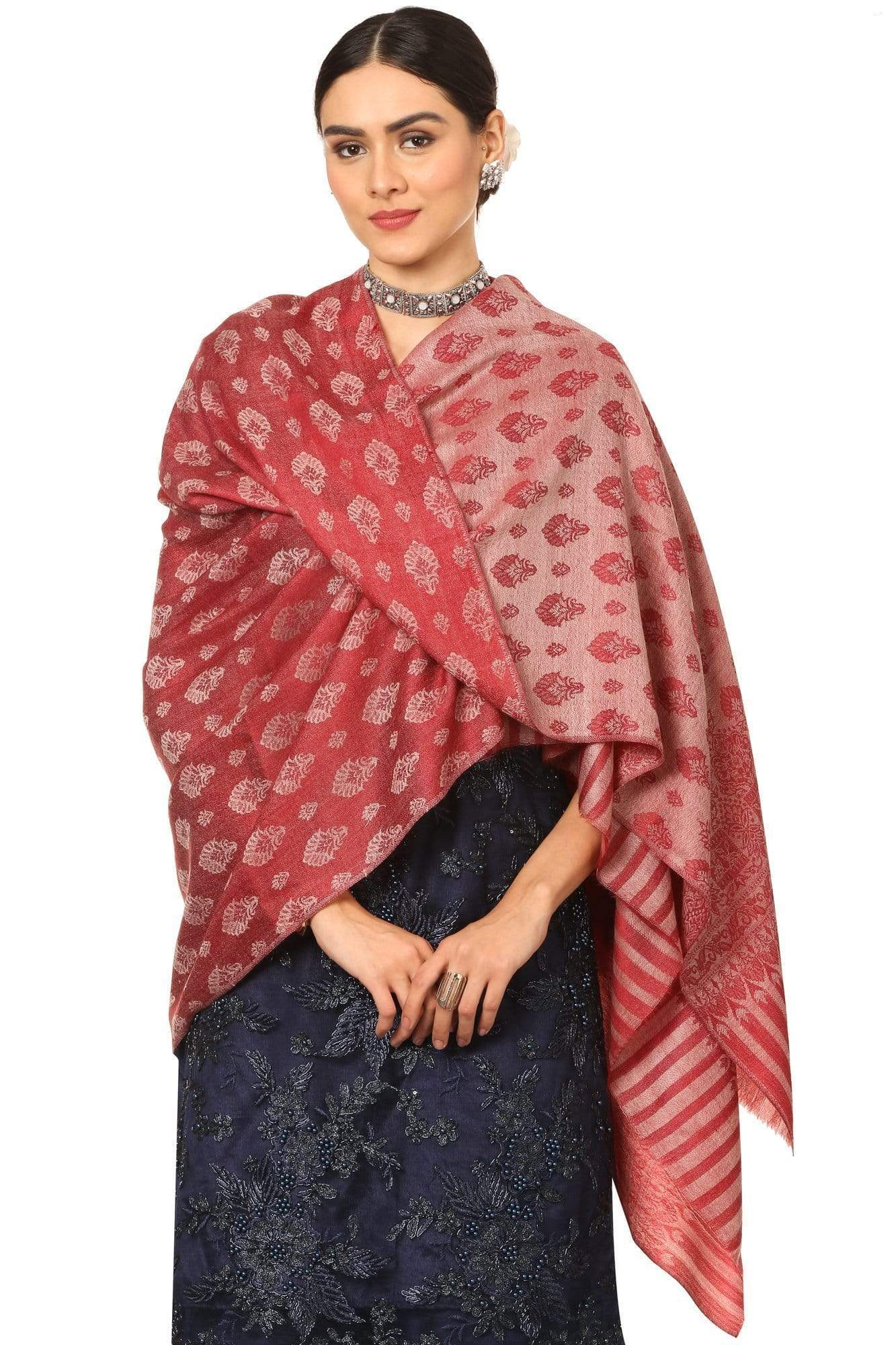 Pashtush India 100x200 Pashtush Women's Wool Ultra Soft Fine Wool Cashmere Blended Shawl - Red