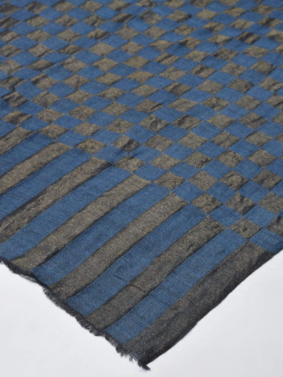 Pashtush India 70x200 Pashtush Women Teal Blue Charcoal Grey Woven Design Designer Stole