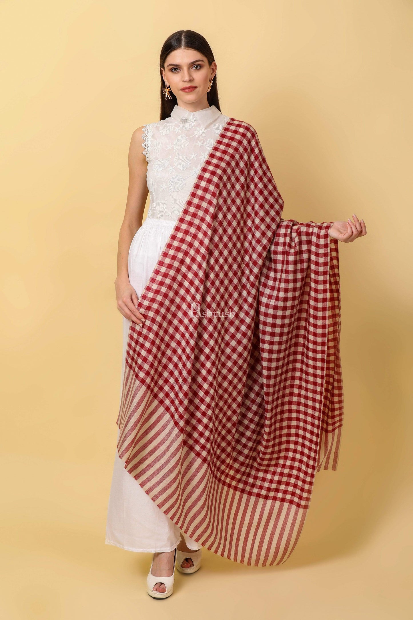 Pashtush India 100x200 Pashtush Womens Check Shawl, Ultra soft Wool, Full Size