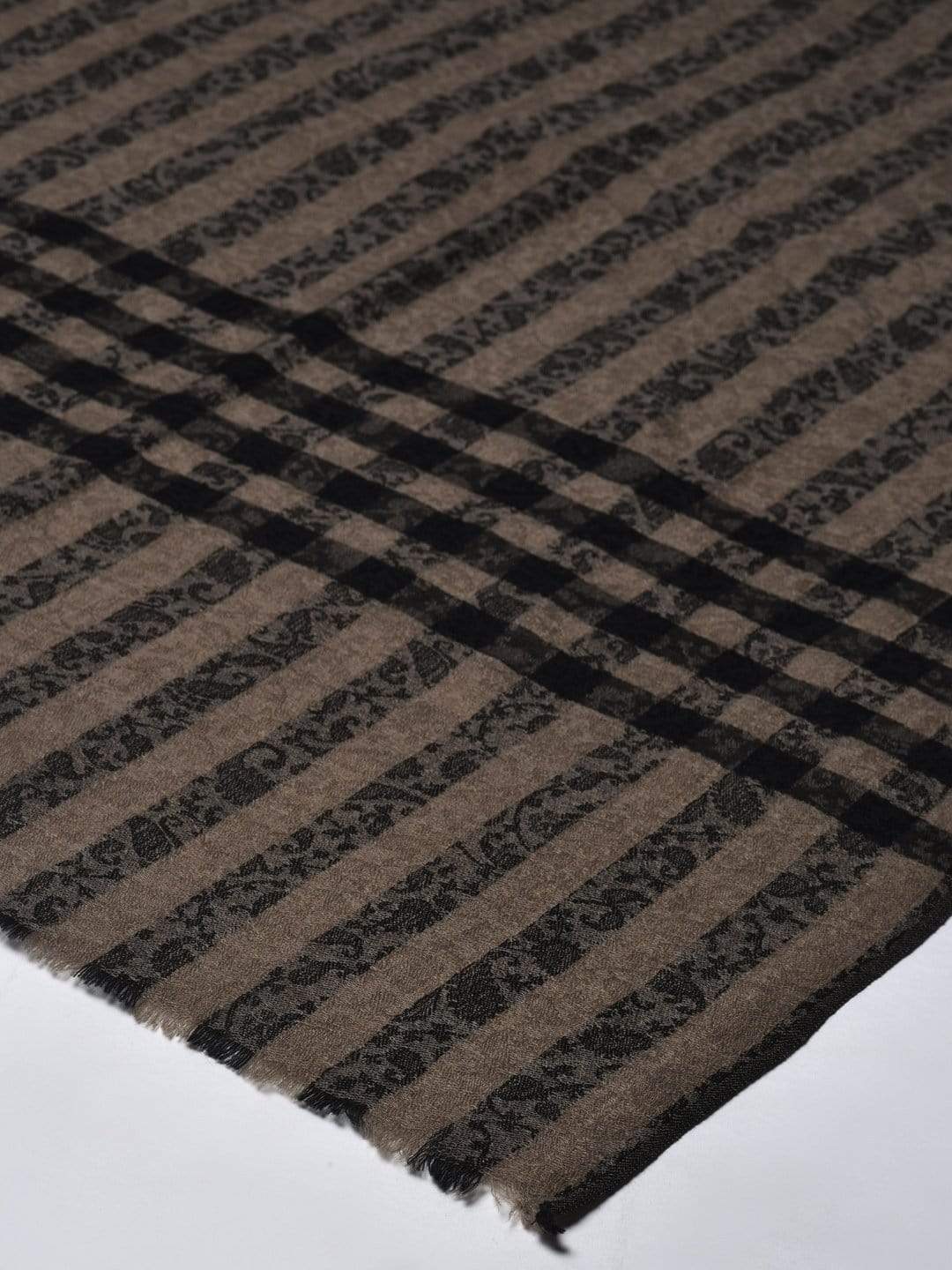 Pashtush India 70x200 Pashtush Womens Check Striped Pattern, Self Weave Stole, Fine Wool, Black