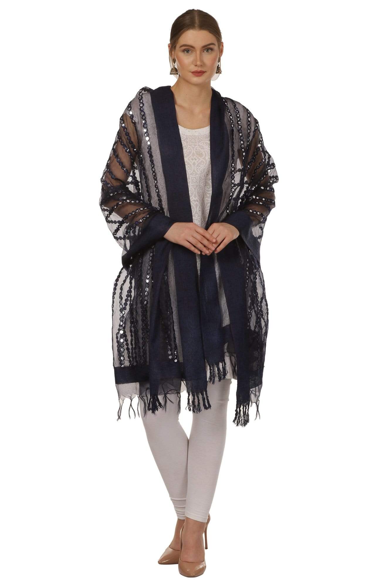 Pashtush Shawl Store Dupatta Pashtush Womens Chiffon Handmade Dupatta with Sequin and Mirror Work Embroidery, Light Weight, Blue, Free Size