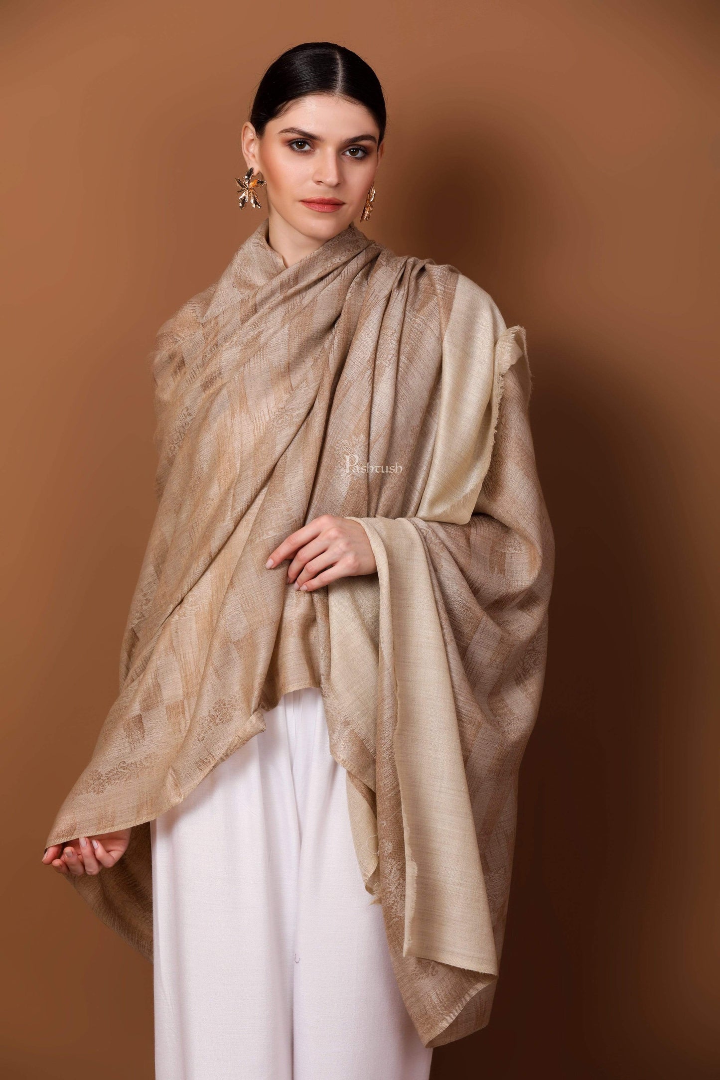 Pashtush India 114x228 Pashtush Womens Extra Fine Wool Shawl, Jacquard, Soft, Warm and Ultra Light Weight