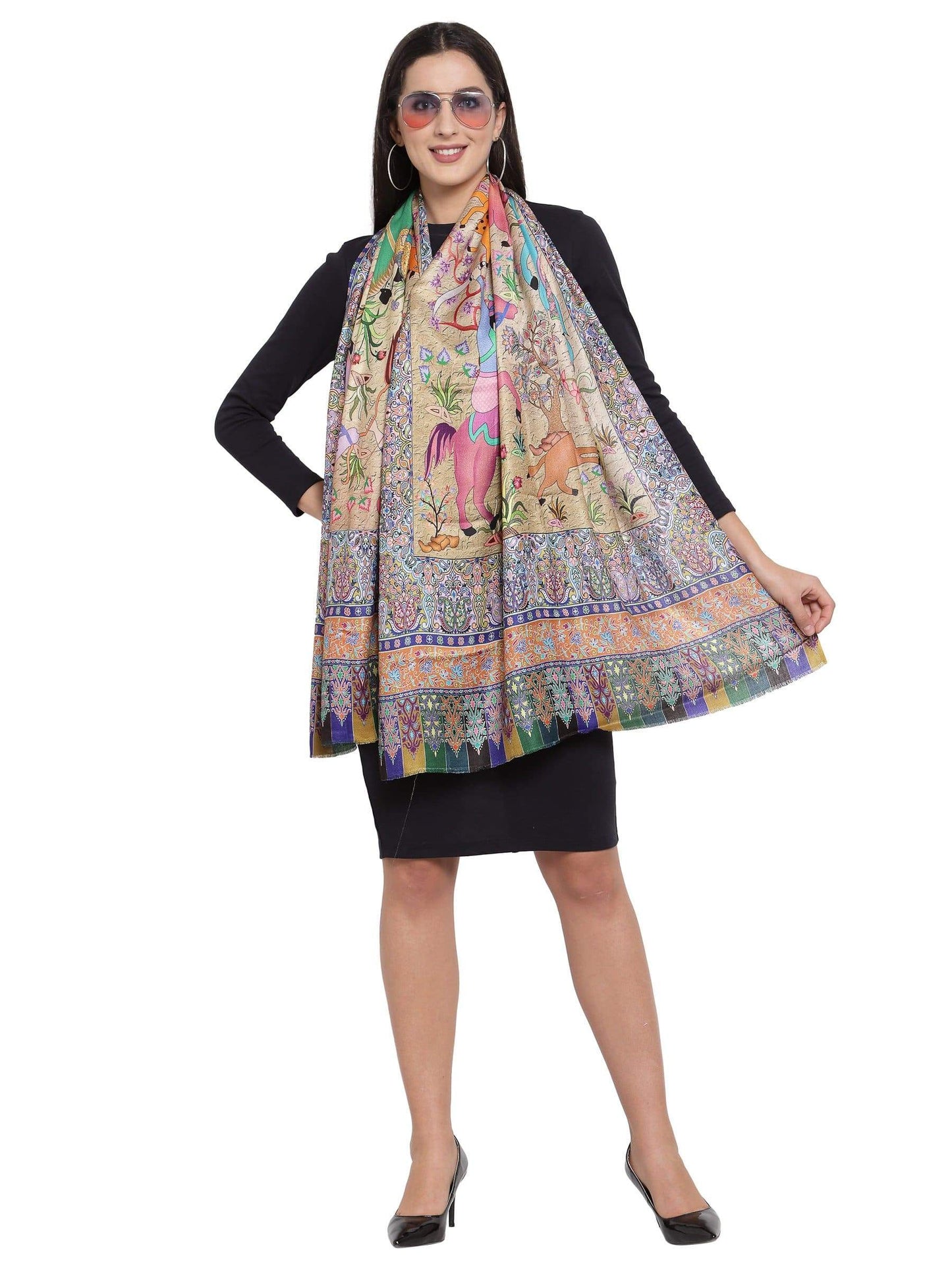 Pashtush India 70x200 Pashtush Womens fine Soft Bamboo Stole, Shikaardar Print Design
