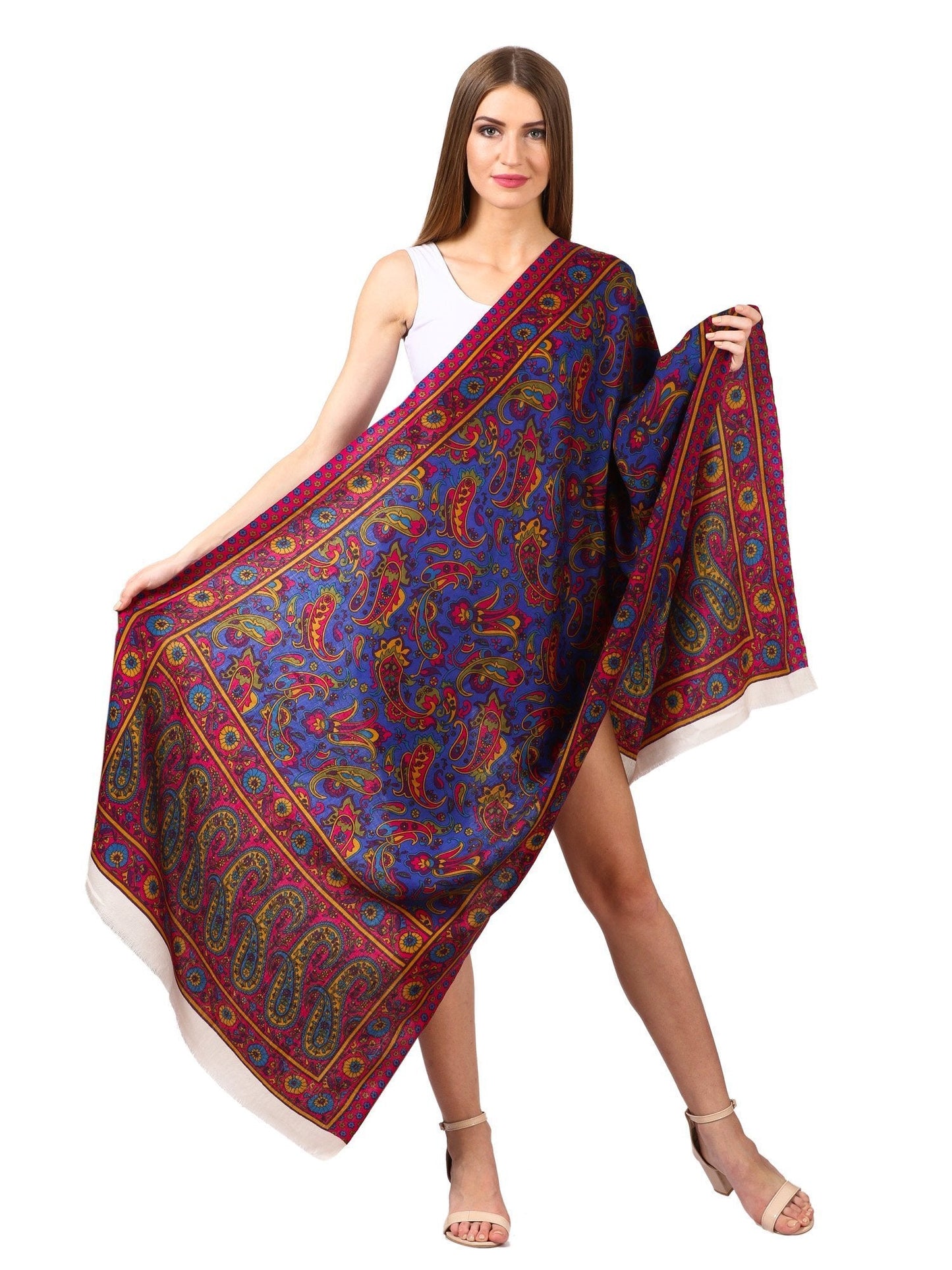 Pashtush India Shawl Pashtush Womens Fine Wool Pashmina Blended Printed Stole Scarf