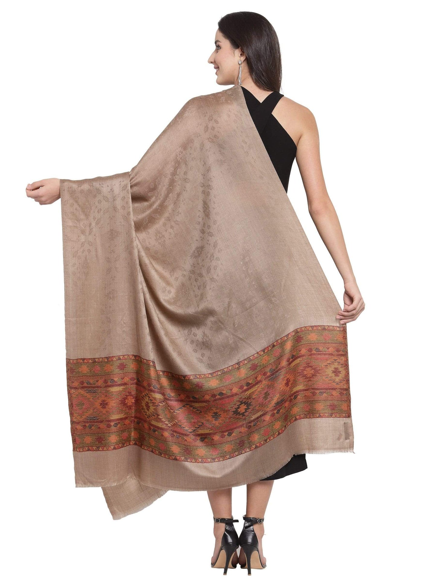 Pashtush India 100x200 Pashtush Womens Fine Wool Shawl, Taupe