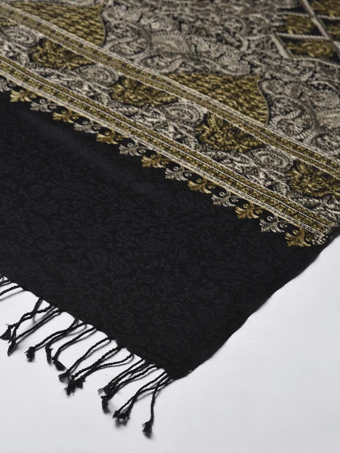 Pashtush India 70x200 Pashutsh Women Black Beige Aari Embroidered Shawl
