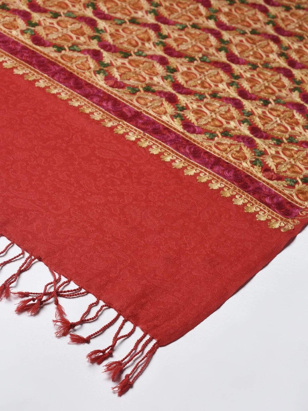 Pashtush India 70x200 PASHTUSH WOMENS FINE WOOL STOLE WITH NALKI EMBROIDERY, Red